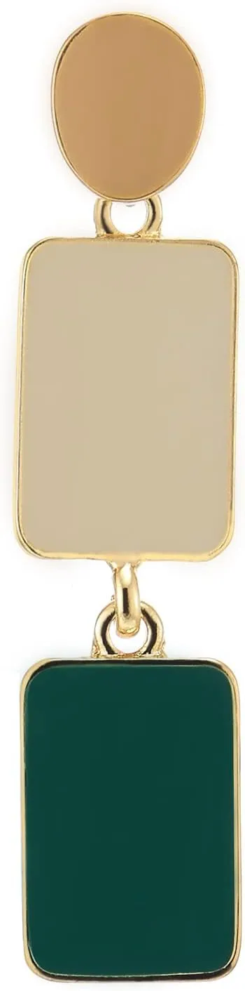 Gold Color Circle Rectangles Statement Drop Dangle Stud Earrings with Enamel