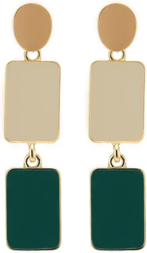 Gold Color Circle Rectangles Statement Drop Dangle Stud Earrings with Enamel