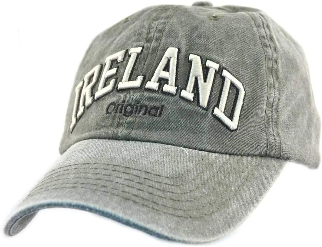 Green Baseball Cap With White Ireland Text Design With Adjustable Strap One Size