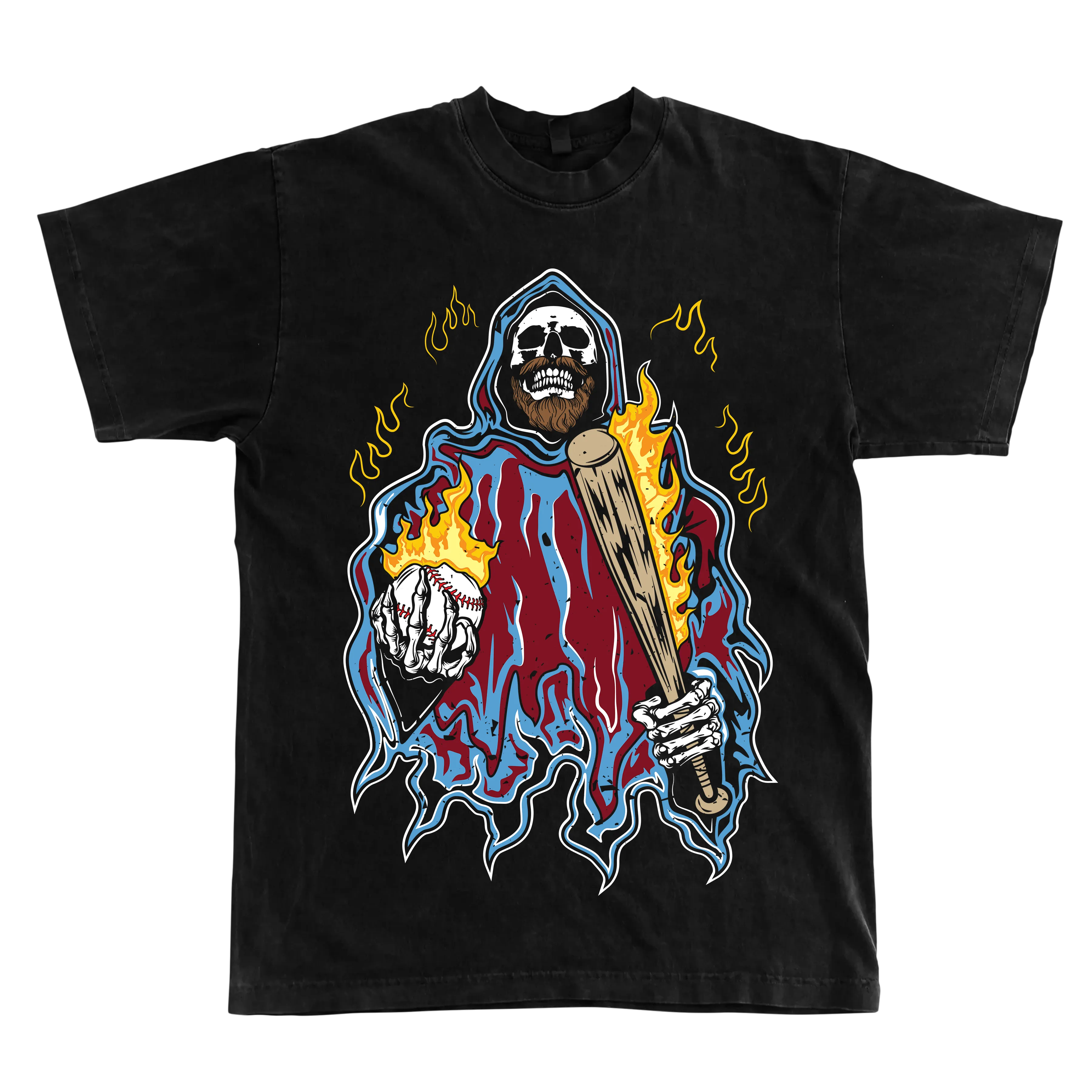 Grim Reaper Baseball T Shirt | Grim Reaper Baseball Black T Shirt