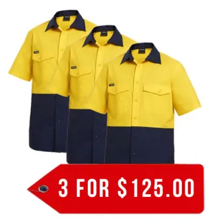 King Gee Workcool 2 Hi-Vis Two Tone Short Sleeve Drill Work Shirt ( K54875-1)-3 Packs