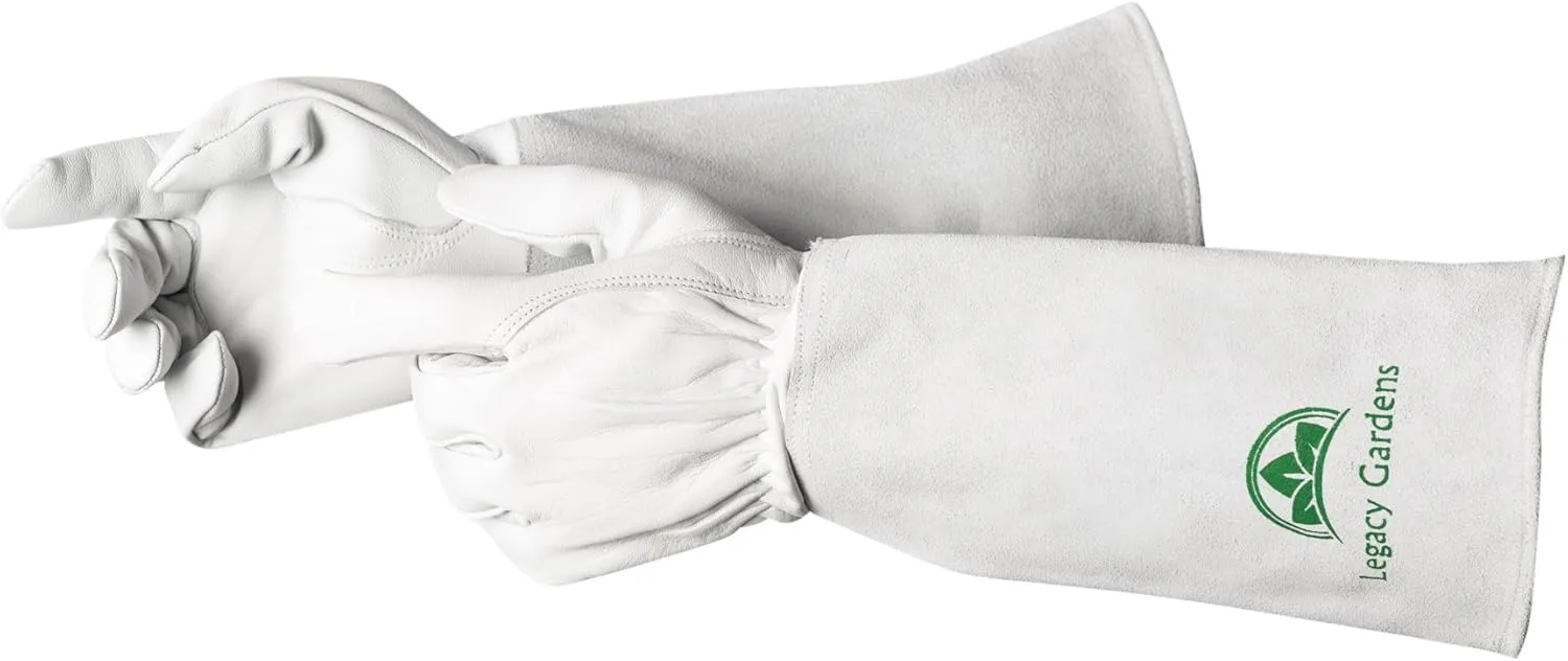 Leather Gardening Gloves for Women and Men| Thorn and Cut Proof Garden Work Gloves with Long Heavy-Duty Gauntlet | Suitable For Thorny Bushes Cacti Rose Pruning Landscaping Work- Large