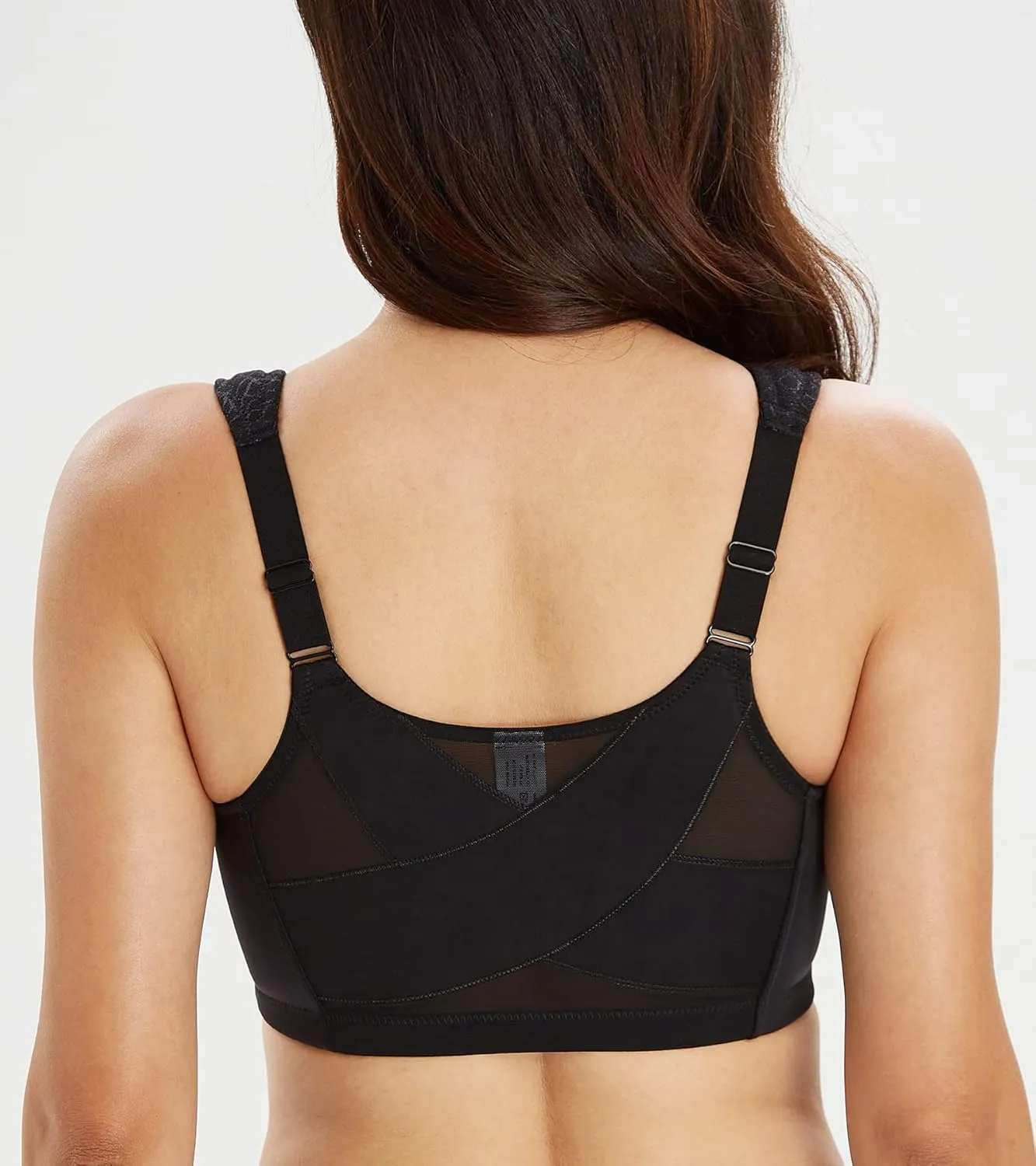 Lemorosy Women's Plus Size Full Coverage Front Closure Posture Back Unpadded Wireless Double Support Minimizer Bra