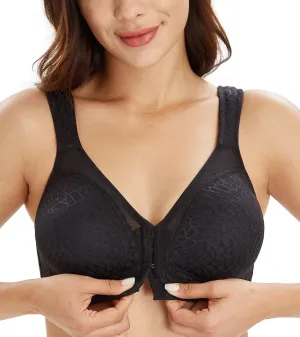 Lemorosy Women's Plus Size Full Coverage Front Closure Posture Back Unpadded Wireless Double Support Minimizer Bra