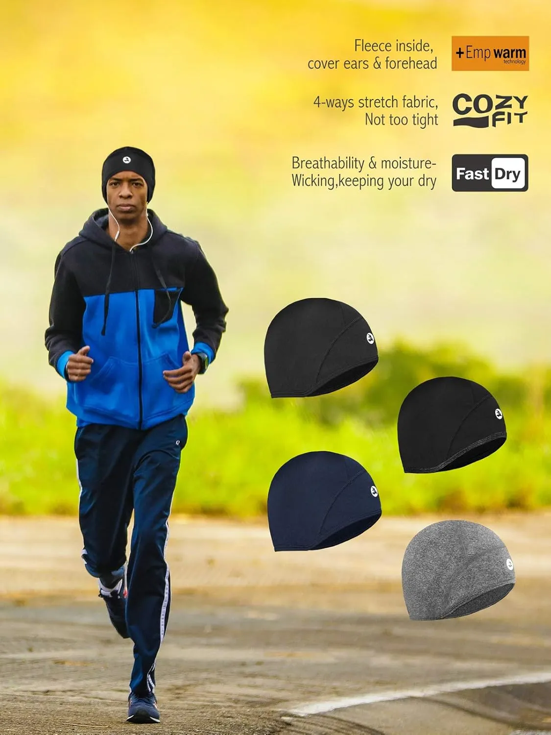 Lightweight Thermal Skull Cap Ears Warm Cycling Helmet Liner Winter Running Beanie Hats Sweat Wicking