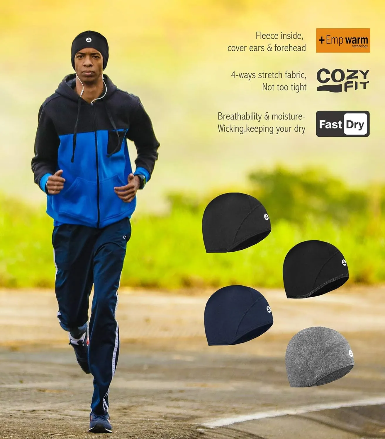 Lightweight Thermal Skull Cap Ears Warm Cycling Helmet Liner Winter Running Beanie Hats Sweat Wicking