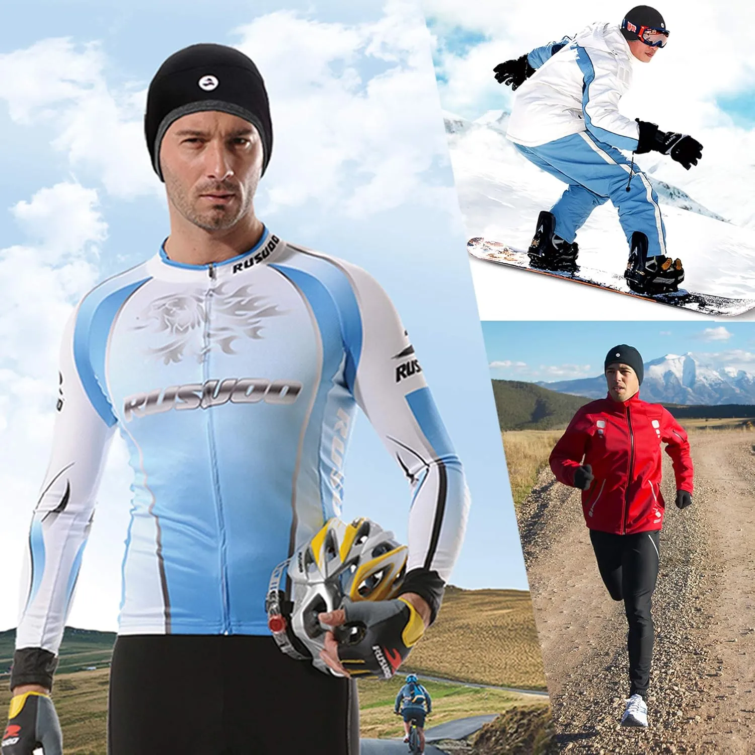 Lightweight Thermal Skull Cap Ears Warm Cycling Helmet Liner Winter Running Beanie Hats Sweat Wicking