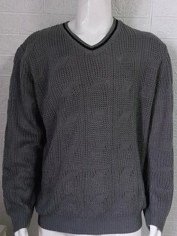 Men's Fashionable V-Neck Slim Fit Long Sleeve Knitted Sweater