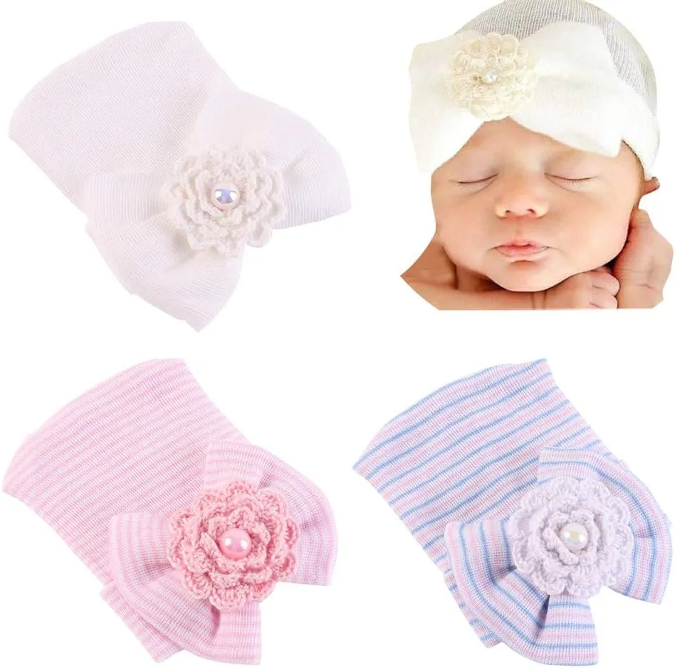 Newborn Babies Headwrap Hat Infant Toddler Cotton Soft Cute Nursery Beanie Headbands Top Bowknot Cap