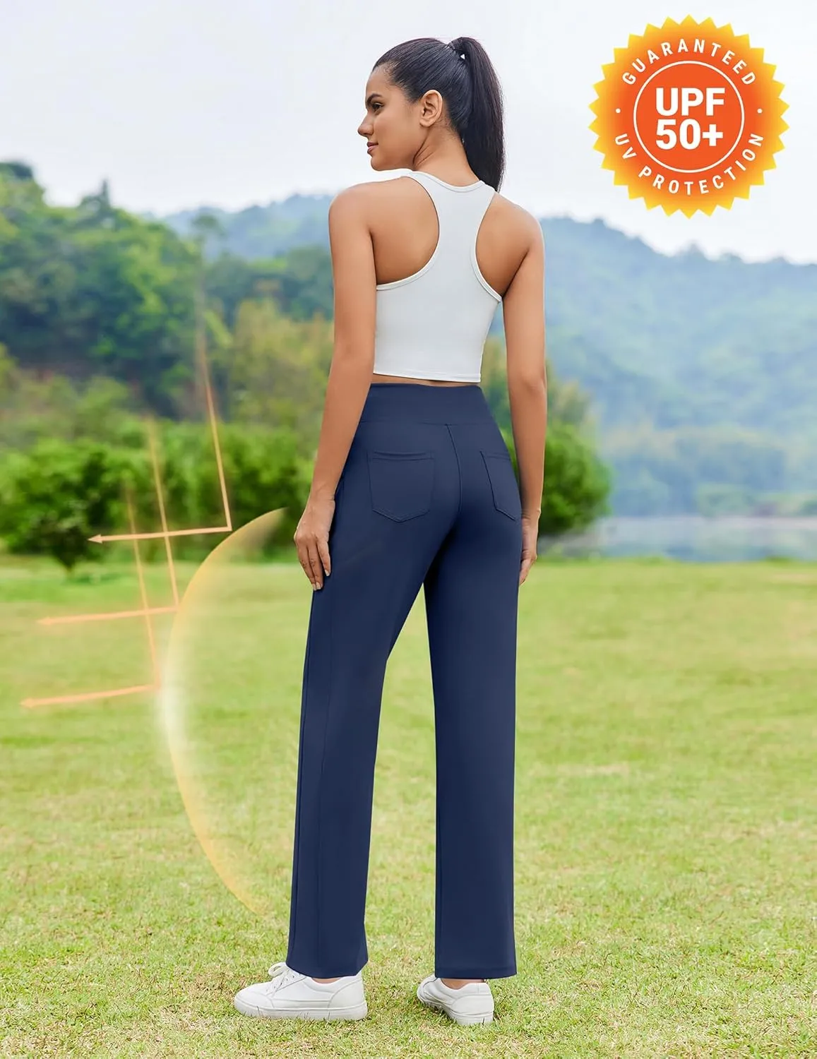 PINSPARK Wide Leg Yoga Pants Women High Waisted Workout Pants UPF 50  Drawstring Sweatpants with 4 Pockets