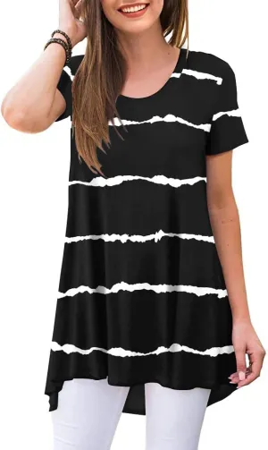POPYOUNG Women's Summer Long Tunic Top To Wear With Leggings Short Sleeve Shirt Loose Fit Dressy