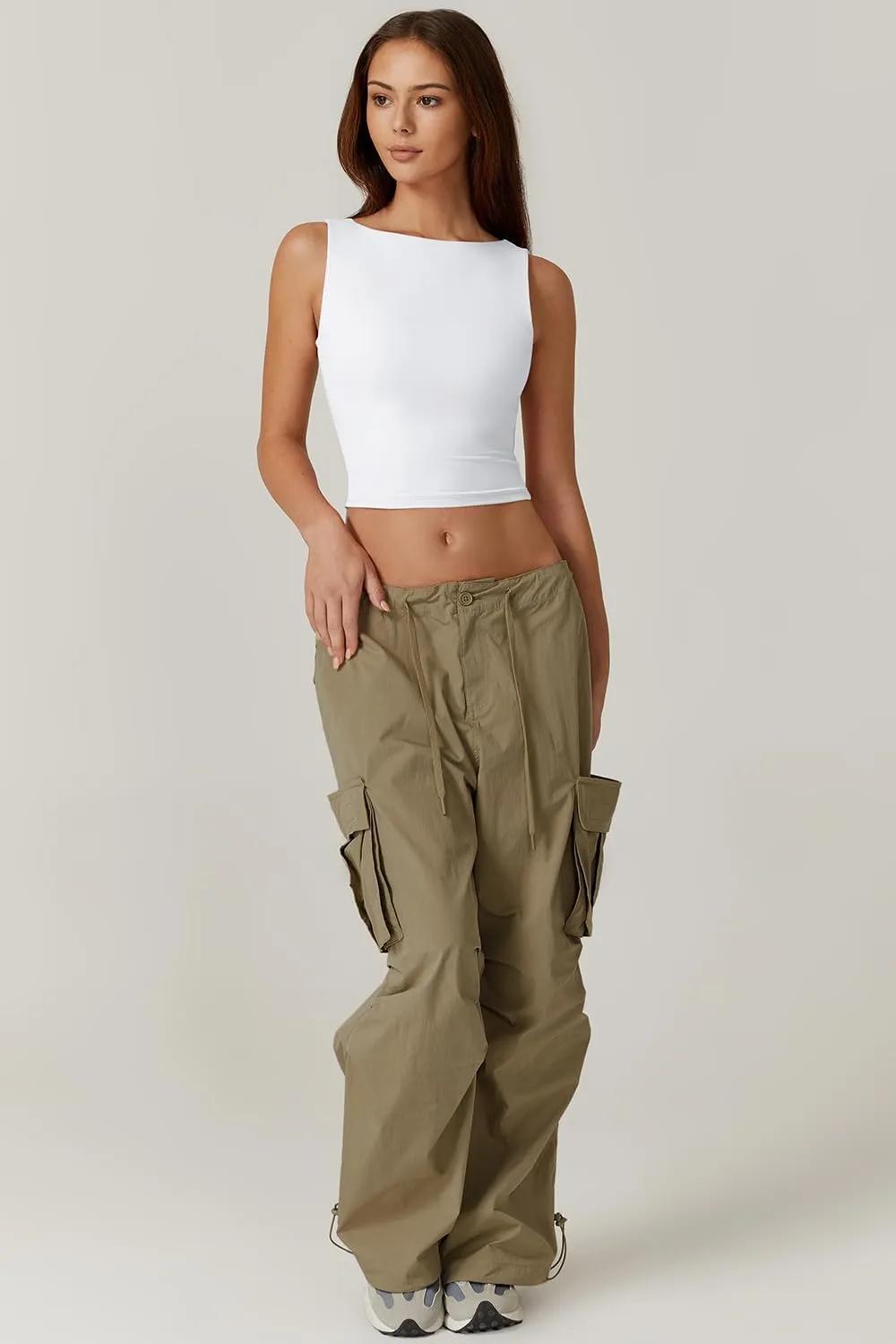 QINSEN Women's Sexy Open Back Sleeveless Crop Tank High Neck Slim Fit Cropped Tee Shirt Y2k Tops