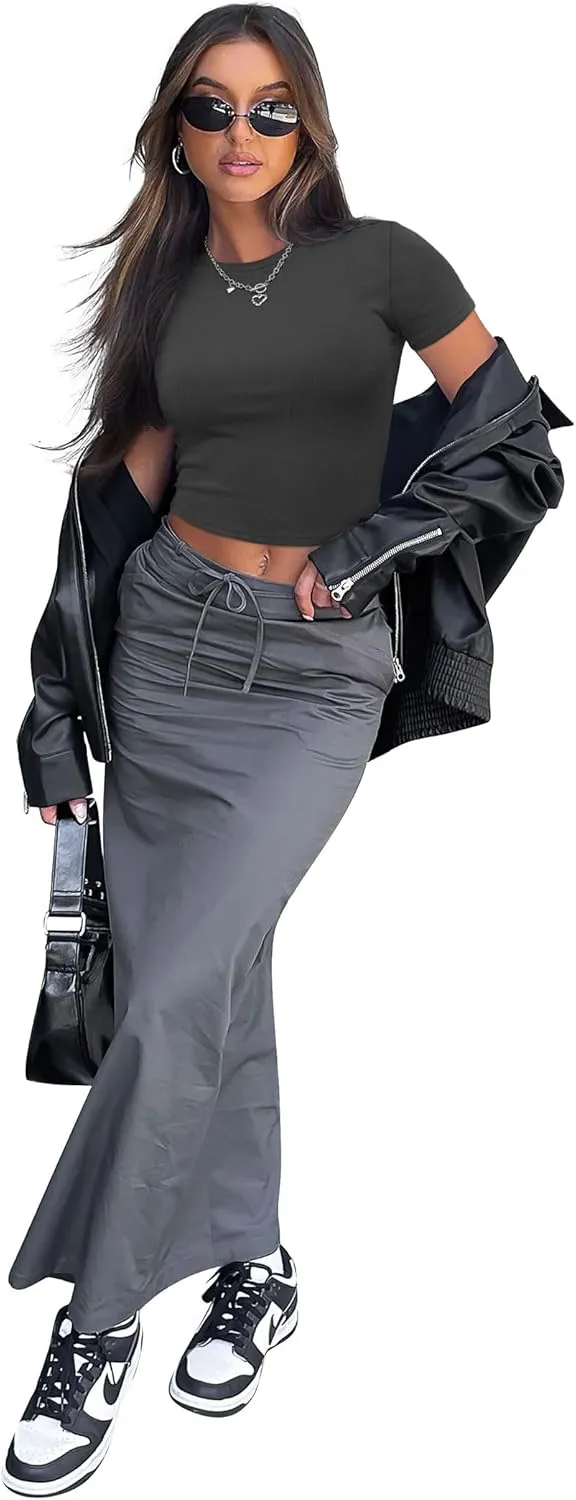 SAMPEEL Crop Tops for Women Summer Trendy Tight Tshirts 2024 Slim Fit