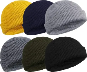 SATINIOR 6 Pieces Trawler Beanie Watch Hat Roll up Edge Skullcap Fisherman Beanie Unisex