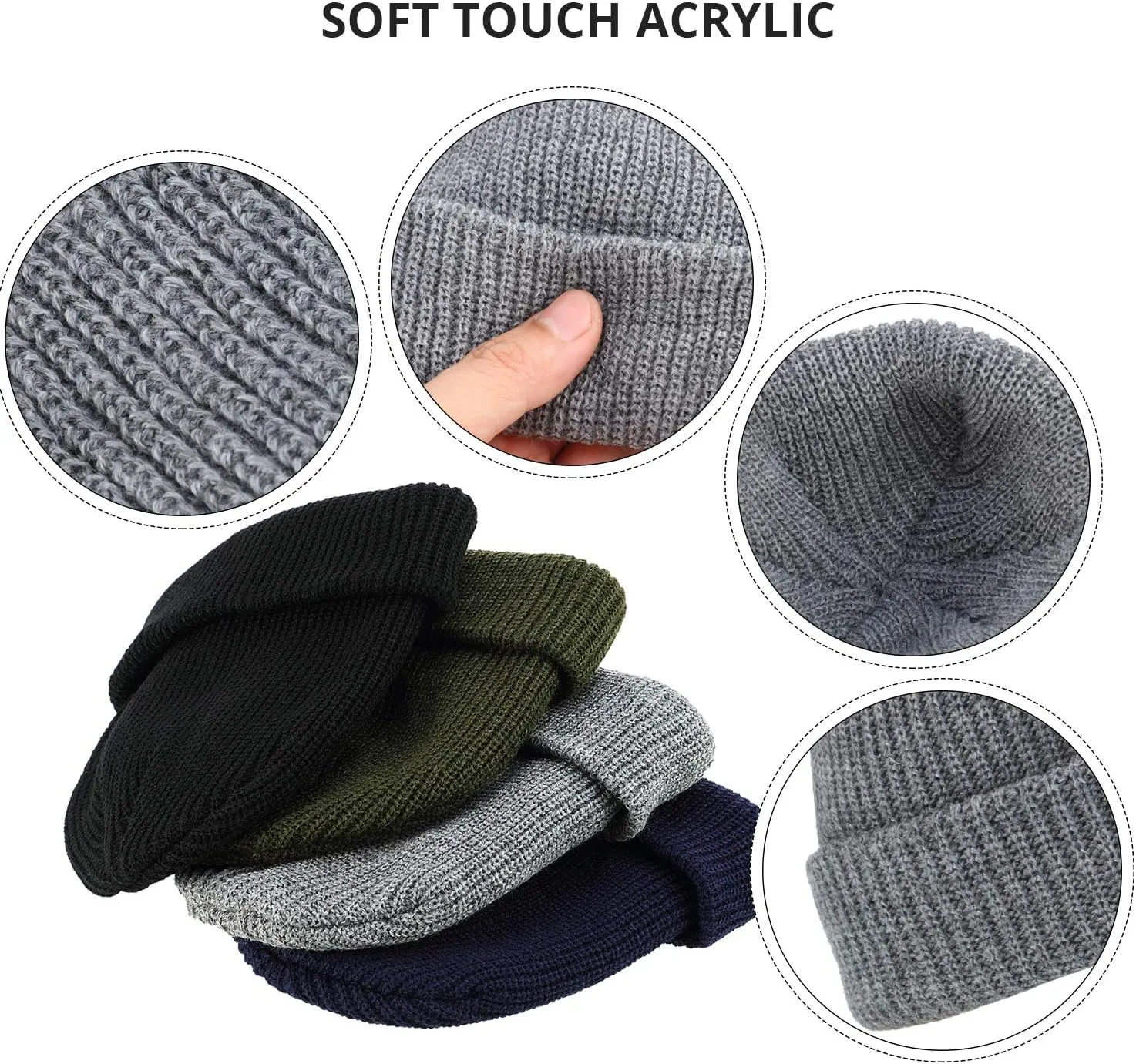 SATINIOR 6 Pieces Trawler Beanie Watch Hat Roll up Edge Skullcap Fisherman Beanie Unisex