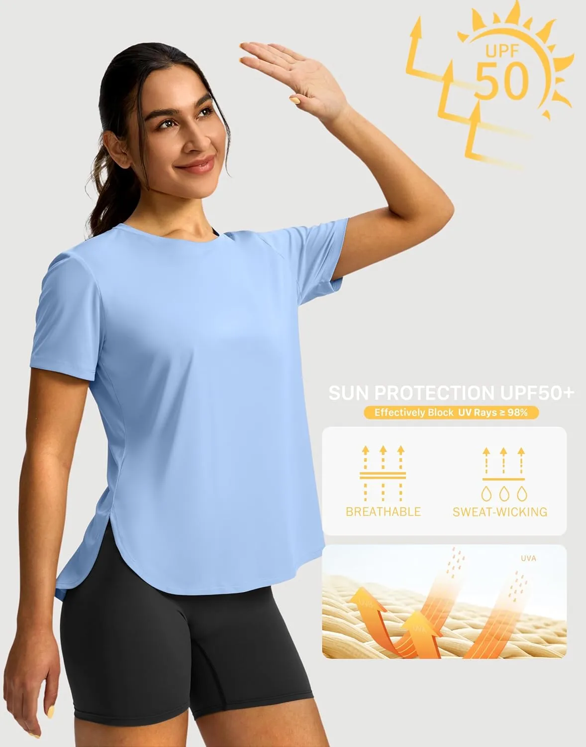 Soothfeel Women's Short Sleeve Workout Shirts UPF 50  Sun Protection Breathable Athletic Tee Tops Gym Running Yoga T-Shirts