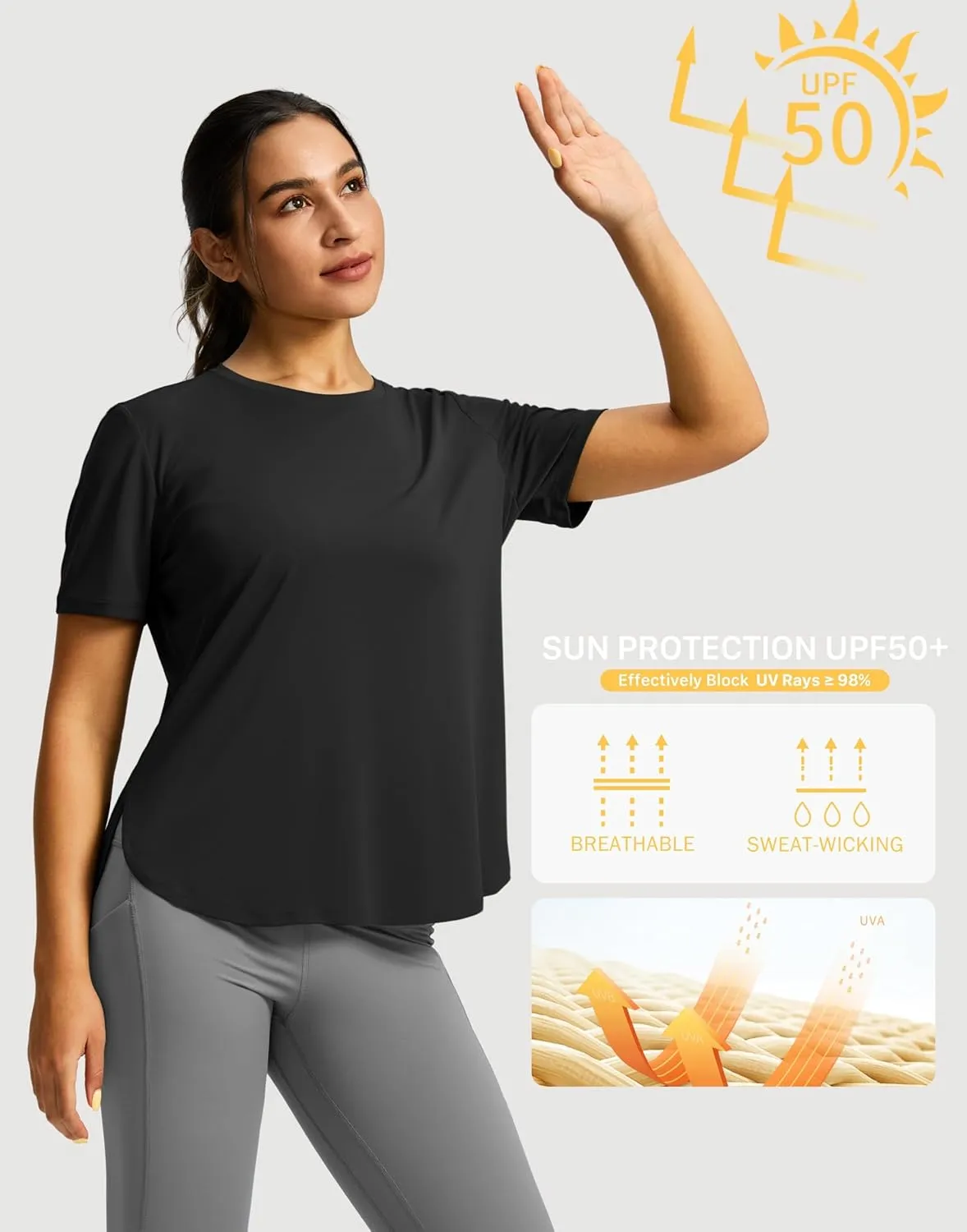Soothfeel Women's Short Sleeve Workout Shirts UPF 50  Sun Protection Breathable Athletic Tee Tops Gym Running Yoga T-Shirts