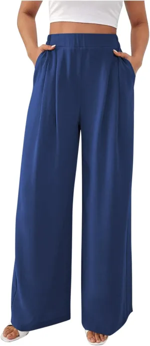 Suit Pants for Womens Solid Color High Rise Pockets Trousers Loose Lightweight Straight Leg Business Casual Pant