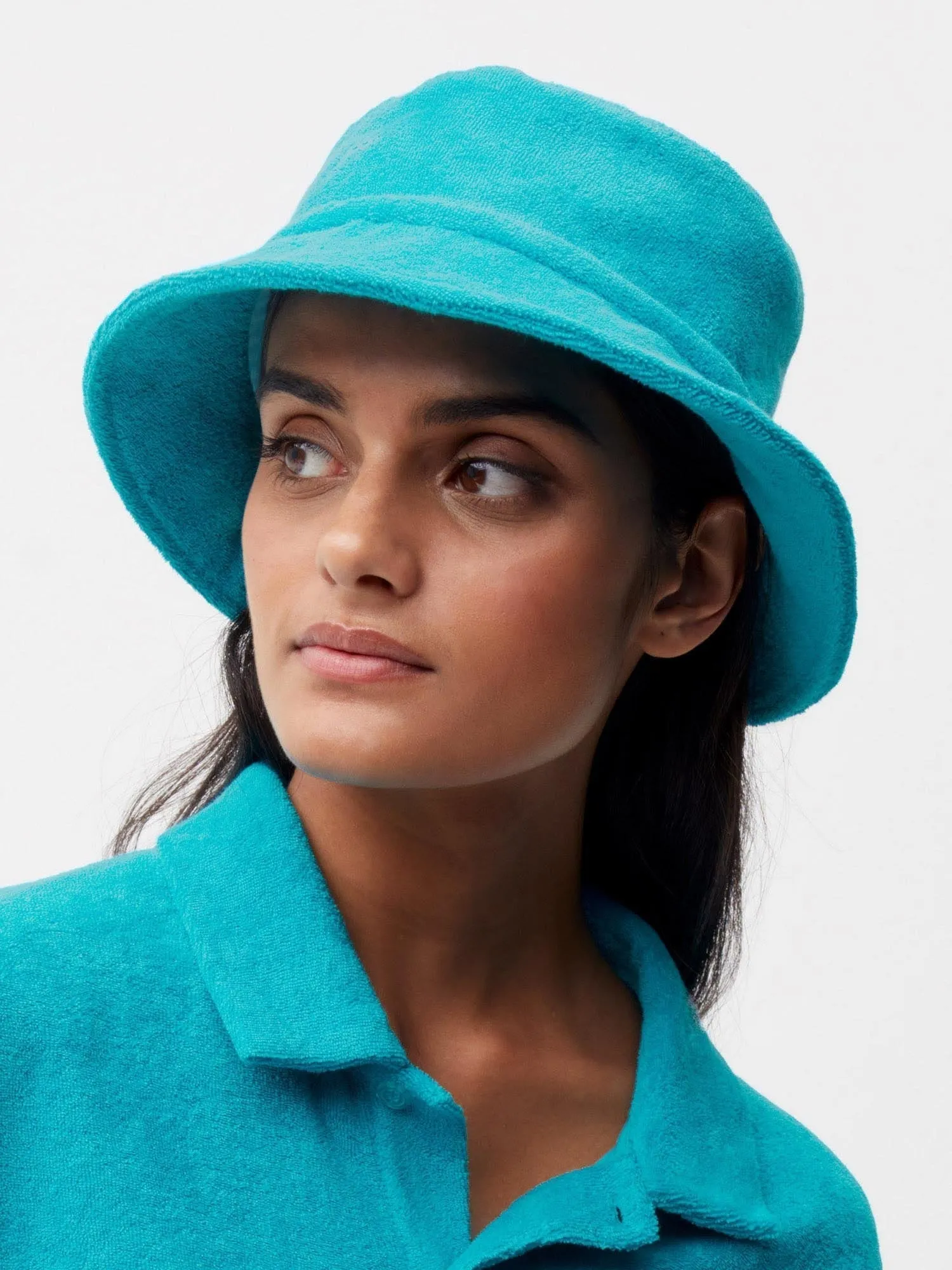 Summer Towelling Bucket Hat—peacock blue