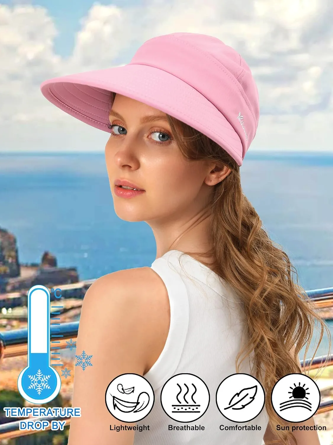 Sun Hats for Womens Wide Brim Visor UV Protection Dual Purpose Hat for Beach Summer Packable Cap