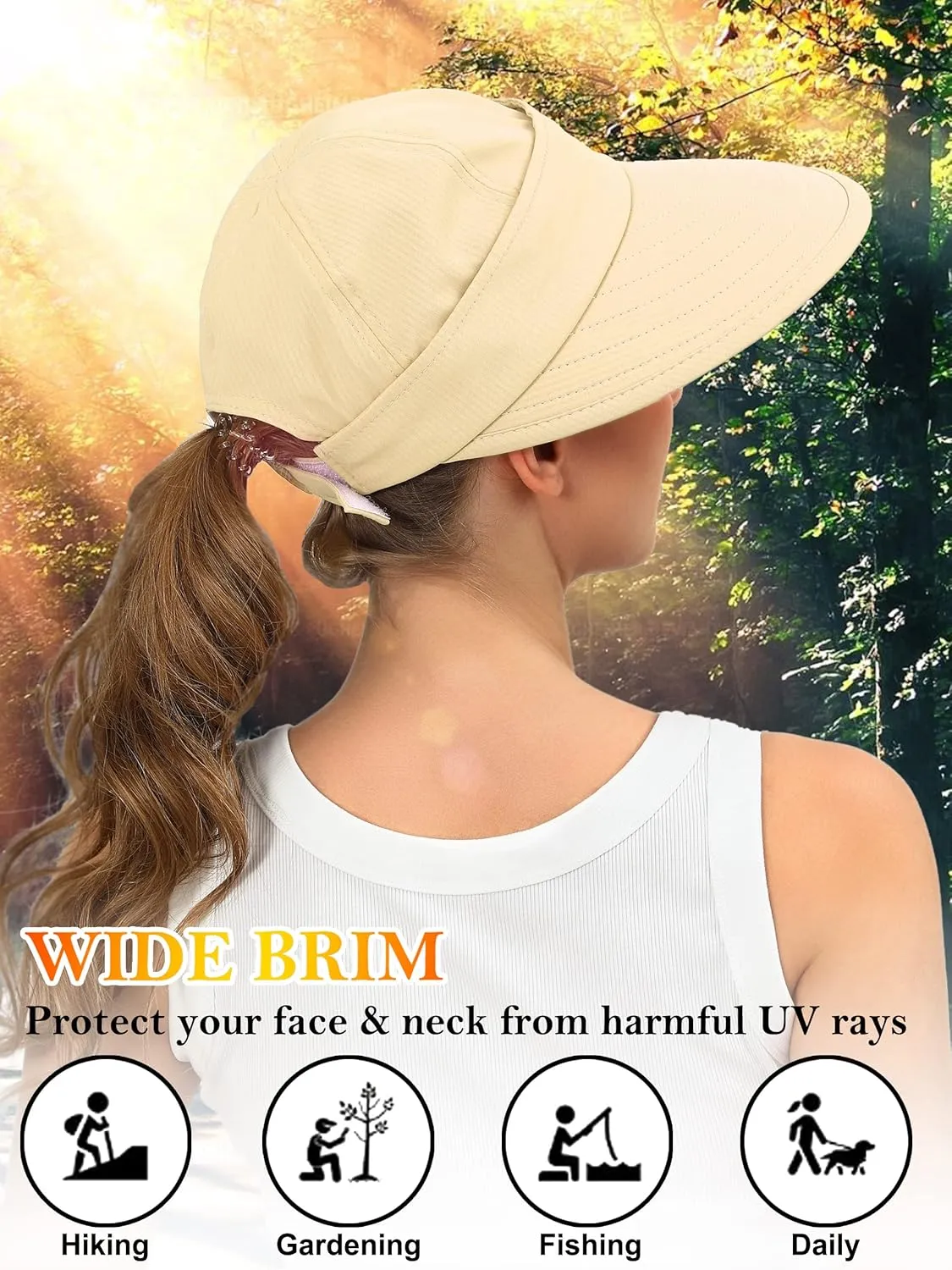 Sun Hats for Womens Wide Brim Visor UV Protection Dual Purpose Hat for Beach Summer Packable Cap