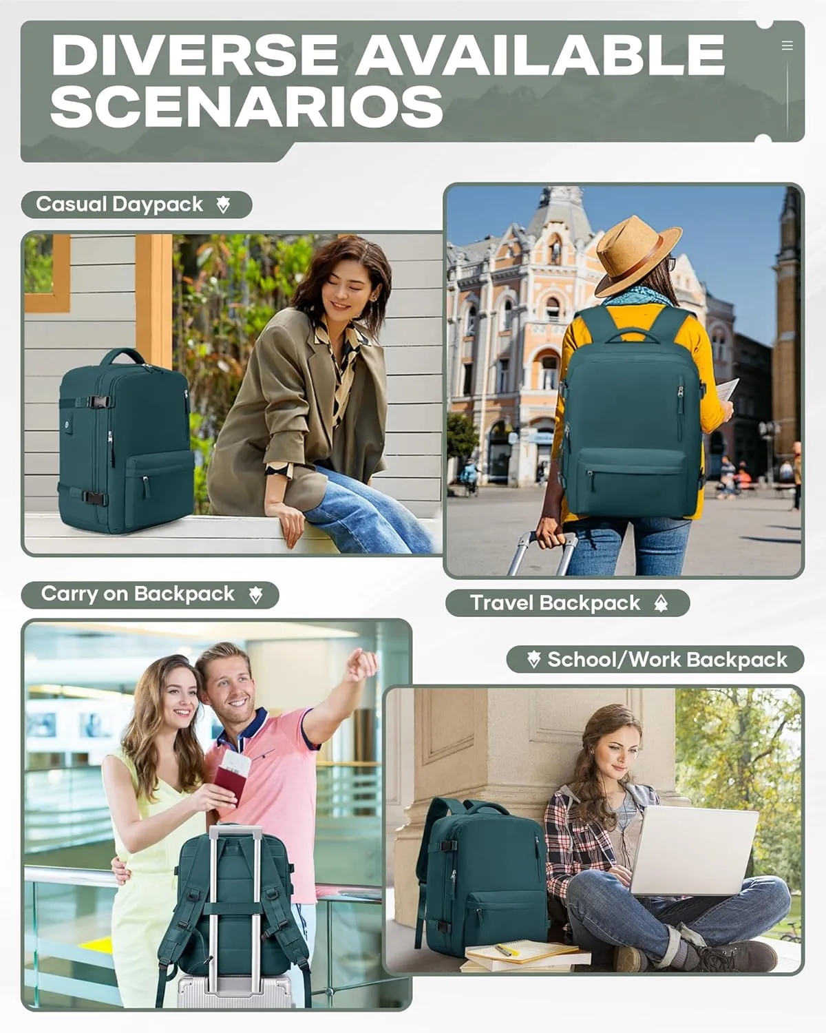 Travel Vacuum Backpack for Women Men, 33L Large Carry on Luggage Flight Approved, 18x14x8 IN Personal Item Travel Bag with Wet Dry Separation Pocket USB Charging, Peacock Blue