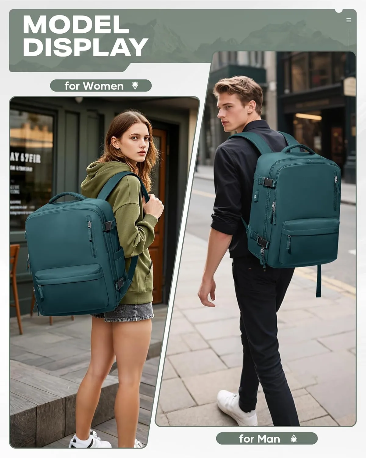 Travel Vacuum Backpack for Women Men, 33L Large Carry on Luggage Flight Approved, 18x14x8 IN Personal Item Travel Bag with Wet Dry Separation Pocket USB Charging, Peacock Blue