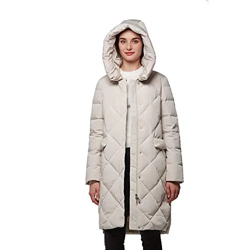 Universo Women's Heavy Duty Thickened Hooded Long Down Coat Winter High Low Hem Parka Puffer Jacket(Creamy,M)