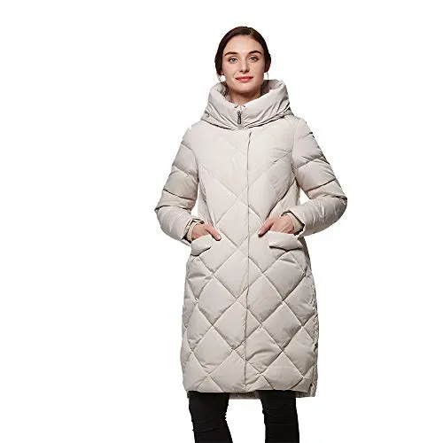 Universo Women's Heavy Duty Thickened Hooded Long Down Coat Winter High Low Hem Parka Puffer Jacket(Creamy,M)