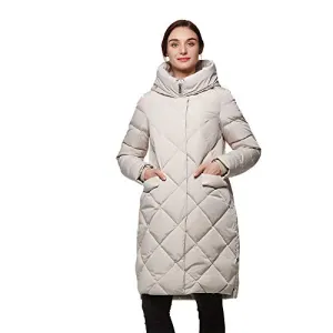 Universo Women's Heavy Duty Thickened Hooded Long Down Coat Winter High Low Hem Parka Puffer Jacket(Creamy,M)