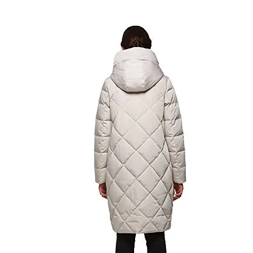 Universo Women's Heavy Duty Thickened Hooded Long Down Coat Winter High Low Hem Parka Puffer Jacket(Creamy,M)