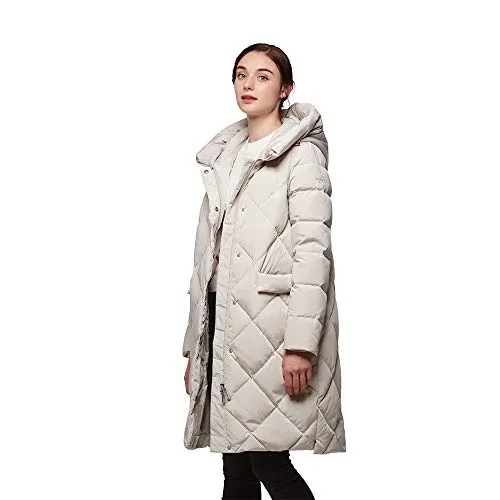 Universo Women's Heavy Duty Thickened Hooded Long Down Coat Winter High Low Hem Parka Puffer Jacket(Creamy,M)