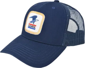 U.S. Mail Trucker Hat, USPS Eagle Embroidered Logo Adjustable Adult Snapback Cap with Curved Brim, Navy Blue, One Size