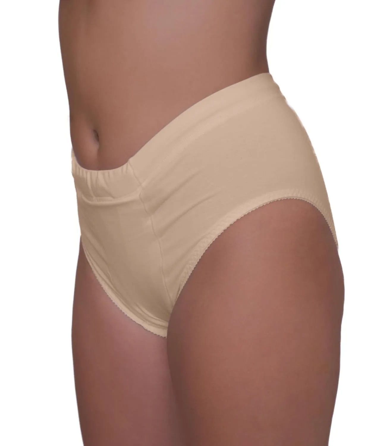Vulvar Varicosity and Prolapse Support Brief with Groin Compression Bands - Beige - Large
