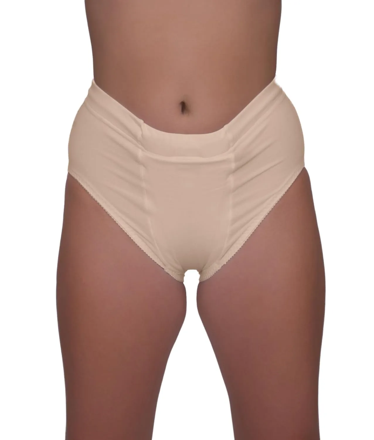 Vulvar Varicosity and Prolapse Support Brief with Groin Compression Bands - Beige - Large
