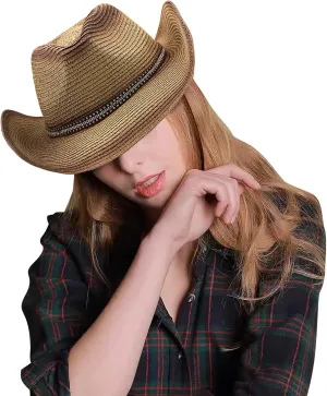 Wide Shapable Brim Straw Cowboy Hat Men Women UV Sun Protection Cowgirl Straw Hat Holiday Travel Panama Fedora Hat Beach Caps