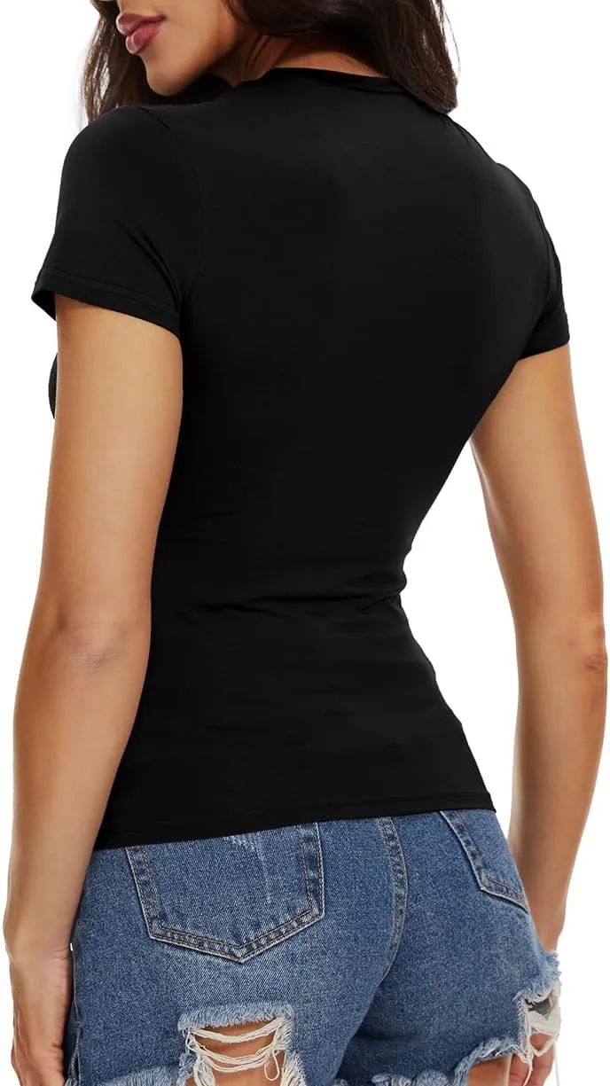 Womens Basic Tees Summer Short Sleeve Shirts Slim Fit Tight T Shirt Going Out Tops