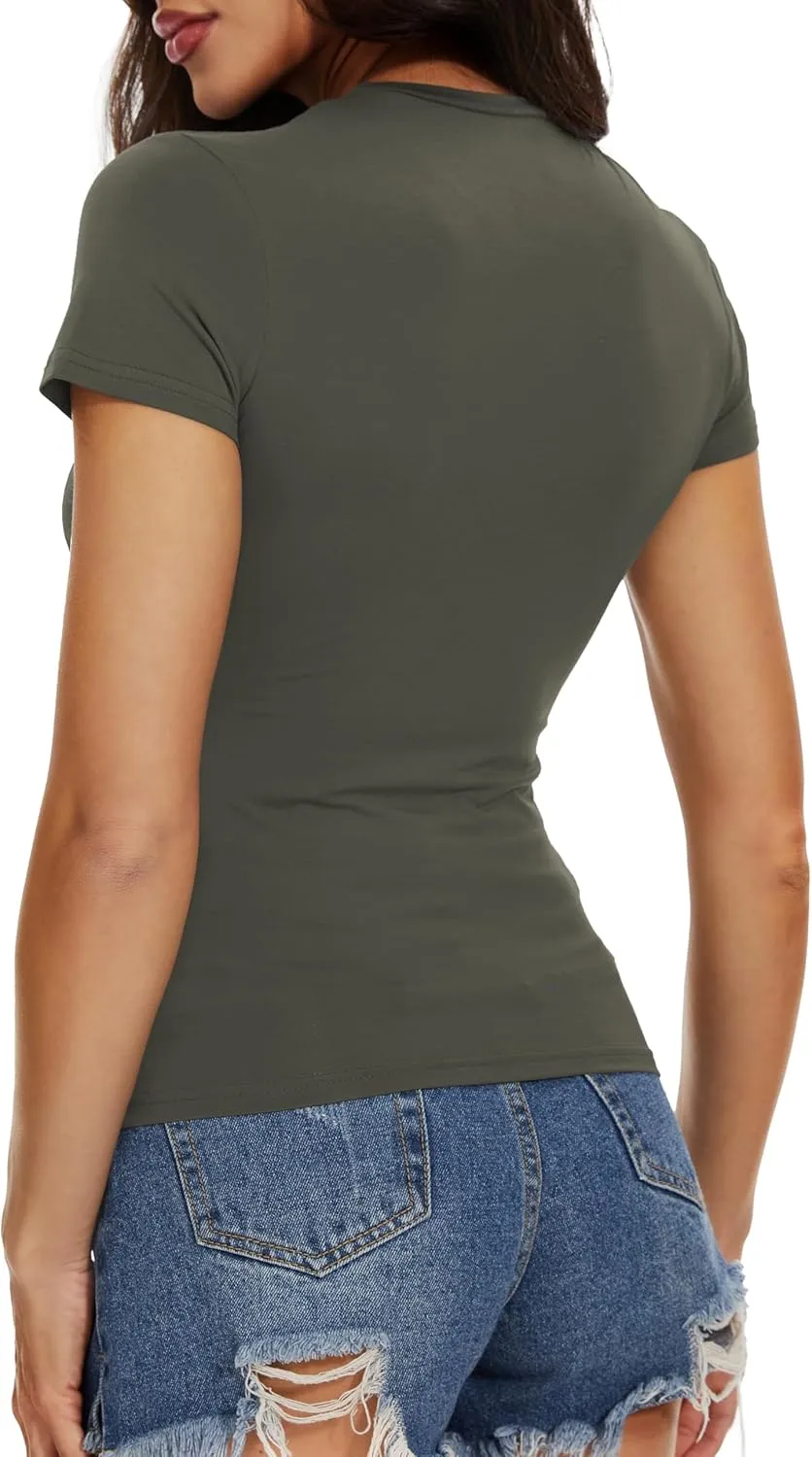 Womens Basic Tees Summer Short Sleeve Shirts Slim Fit Tight T Shirt Going Out Tops