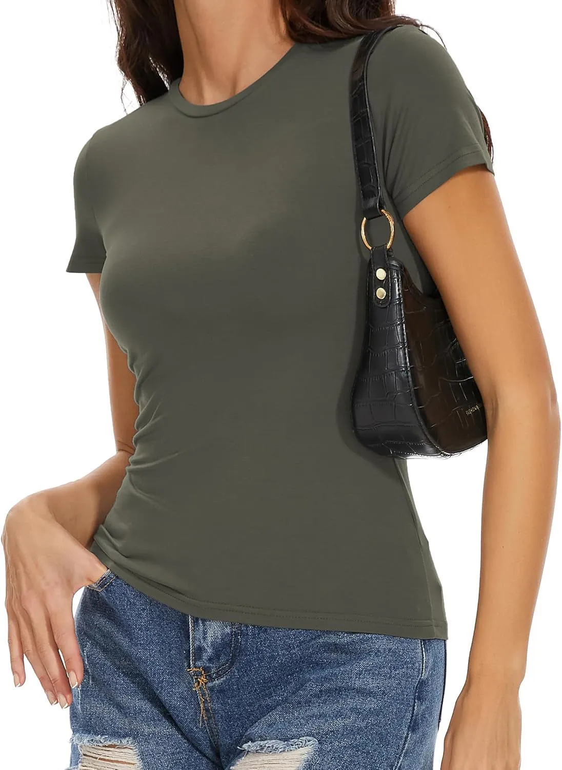 Womens Basic Tees Summer Short Sleeve Shirts Slim Fit Tight T Shirt Going Out Tops