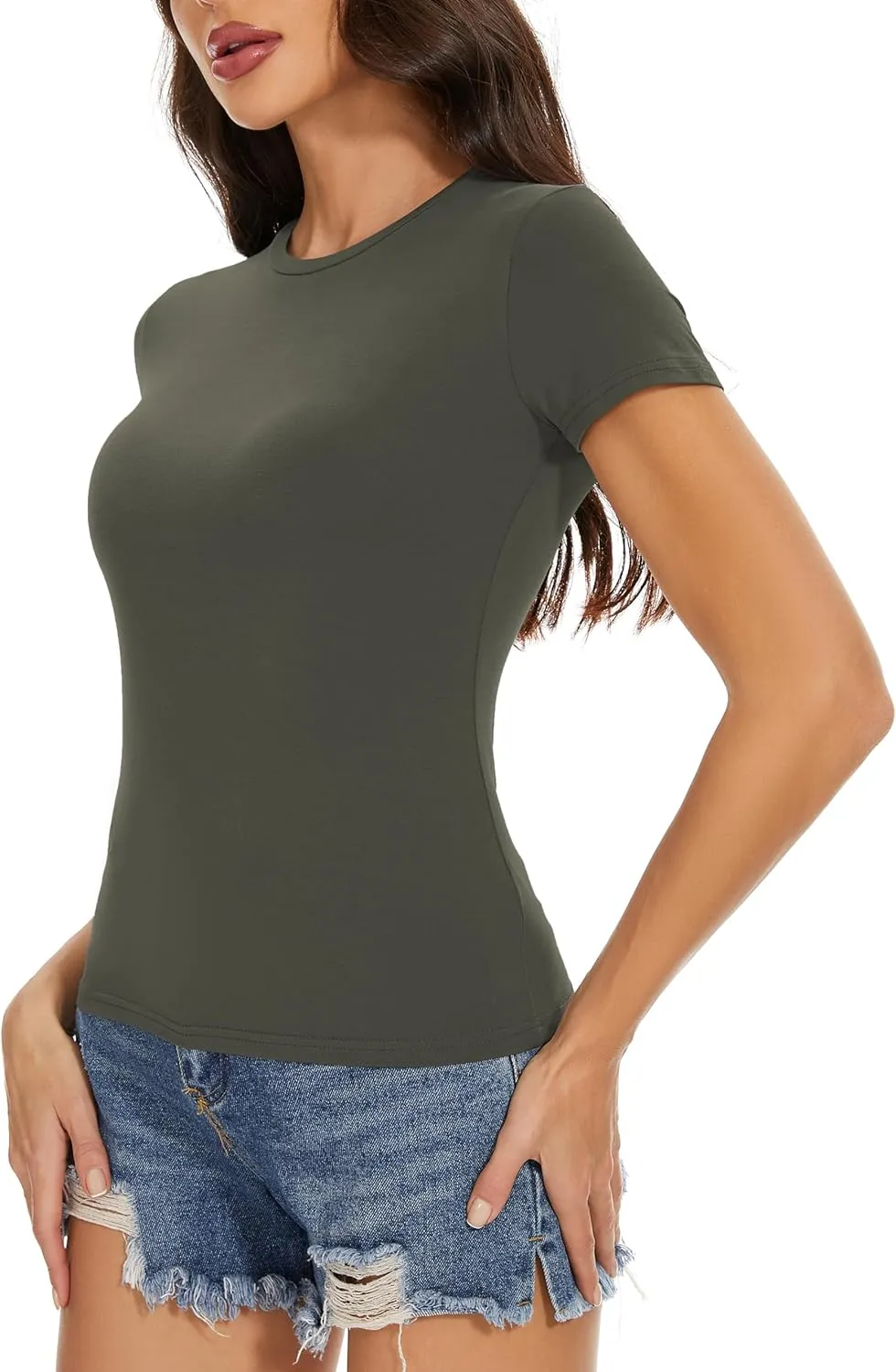 Womens Basic Tees Summer Short Sleeve Shirts Slim Fit Tight T Shirt Going Out Tops