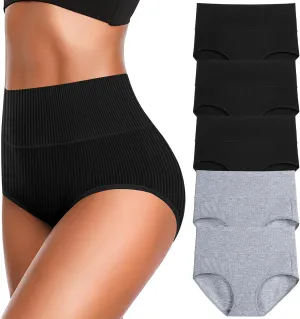 Women's High Waist Cotton Underwear Super Stretchy Briefs Full Coverage Panties Blue 5-Pack One Size Fits All