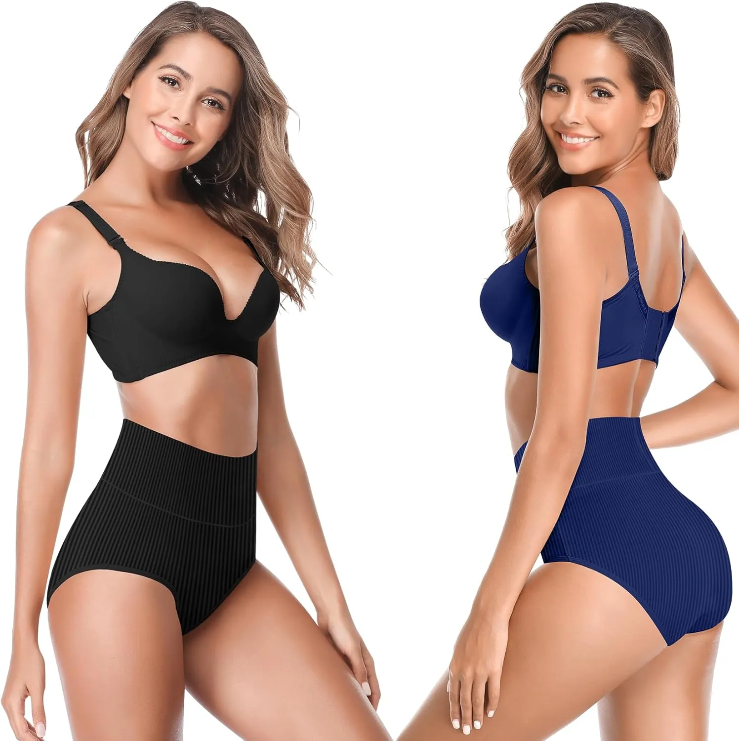 Women's High Waist Cotton Underwear Super Stretchy Briefs Full Coverage Panties Blue 5-Pack One Size Fits All