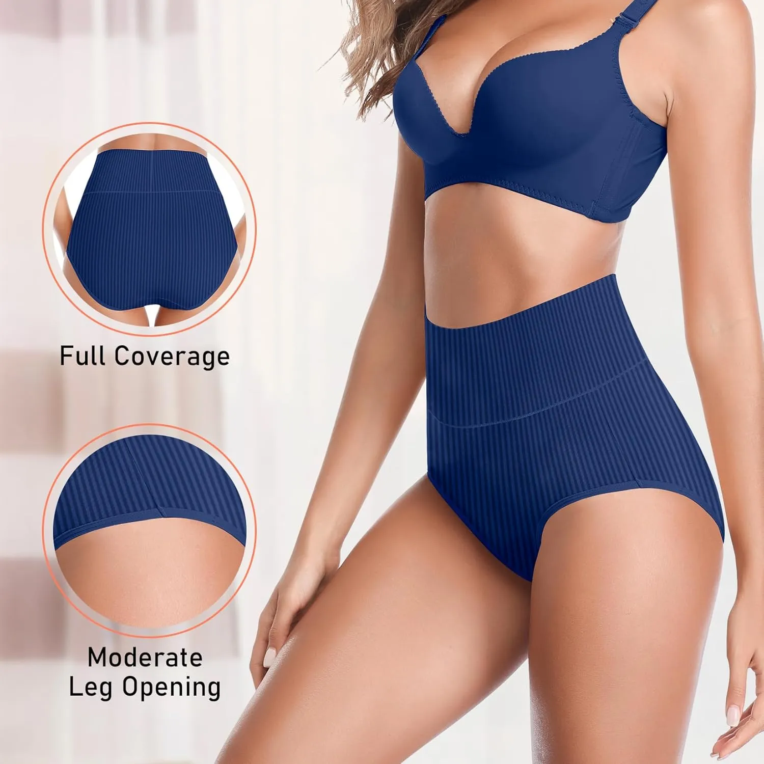 Women's High Waist Cotton Underwear Super Stretchy Briefs Full Coverage Panties Blue 5-Pack One Size Fits All