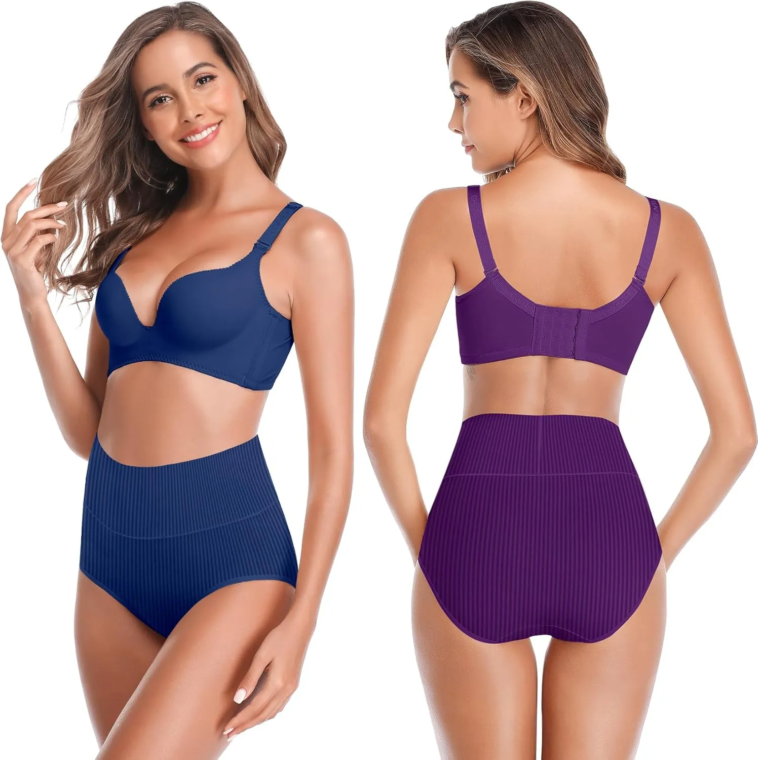 Women's High Waist Cotton Underwear Super Stretchy Briefs Full Coverage Panties Blue 5-Pack One Size Fits All