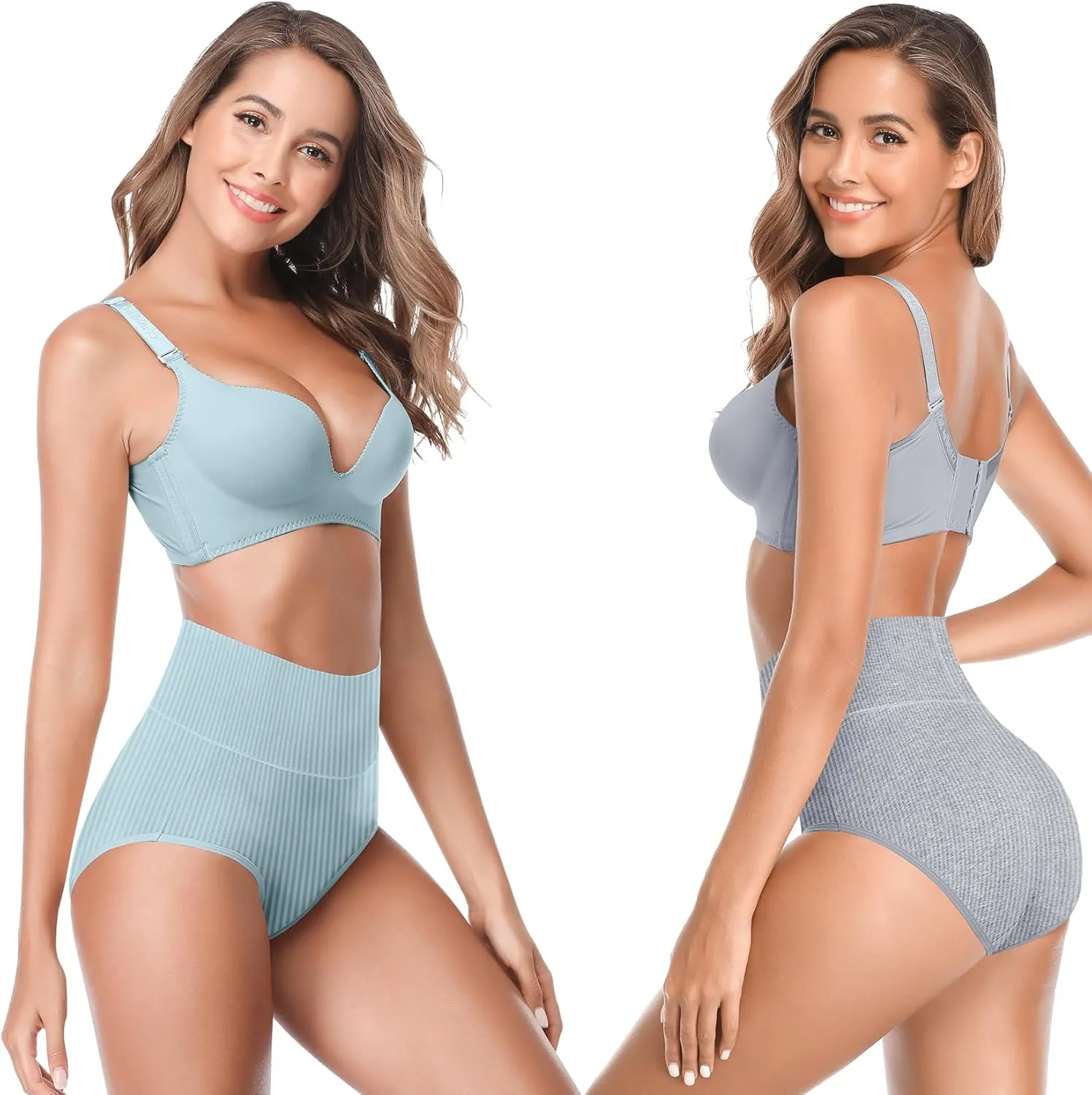 Women's High Waist Cotton Underwear Super Stretchy Briefs Full Coverage Panties Blue 5-Pack One Size Fits All