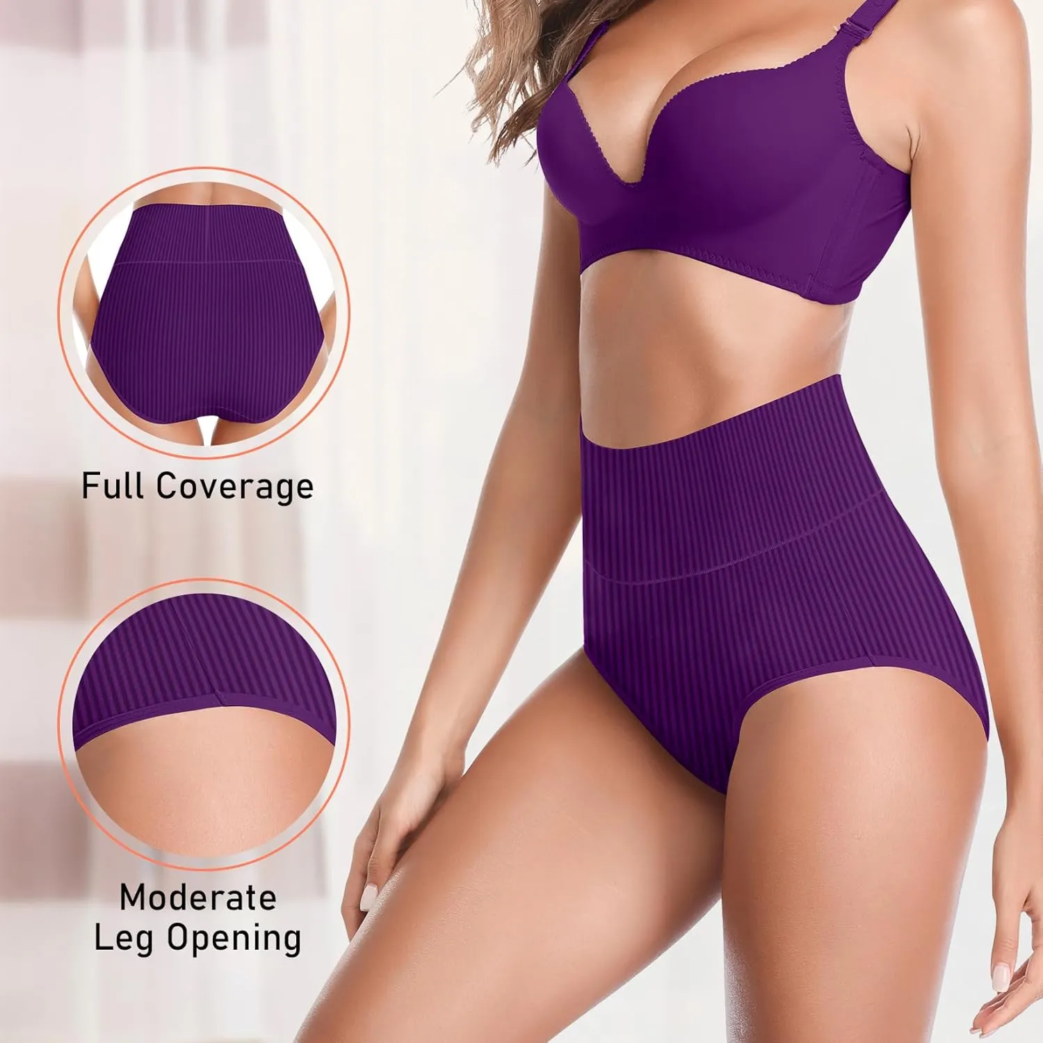 Women's High Waist Cotton Underwear Super Stretchy Briefs Full Coverage Panties Blue 5-Pack One Size Fits All