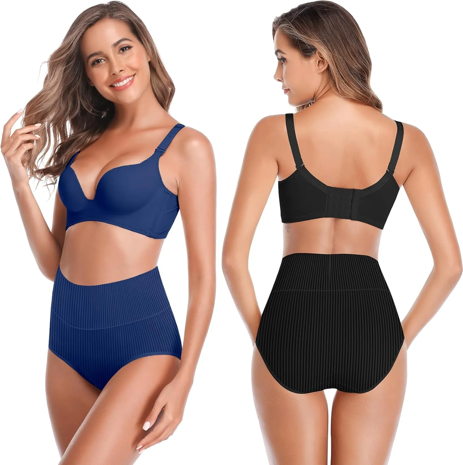 Women's High Waist Cotton Underwear Super Stretchy Briefs Full Coverage Panties Blue 5-Pack One Size Fits All