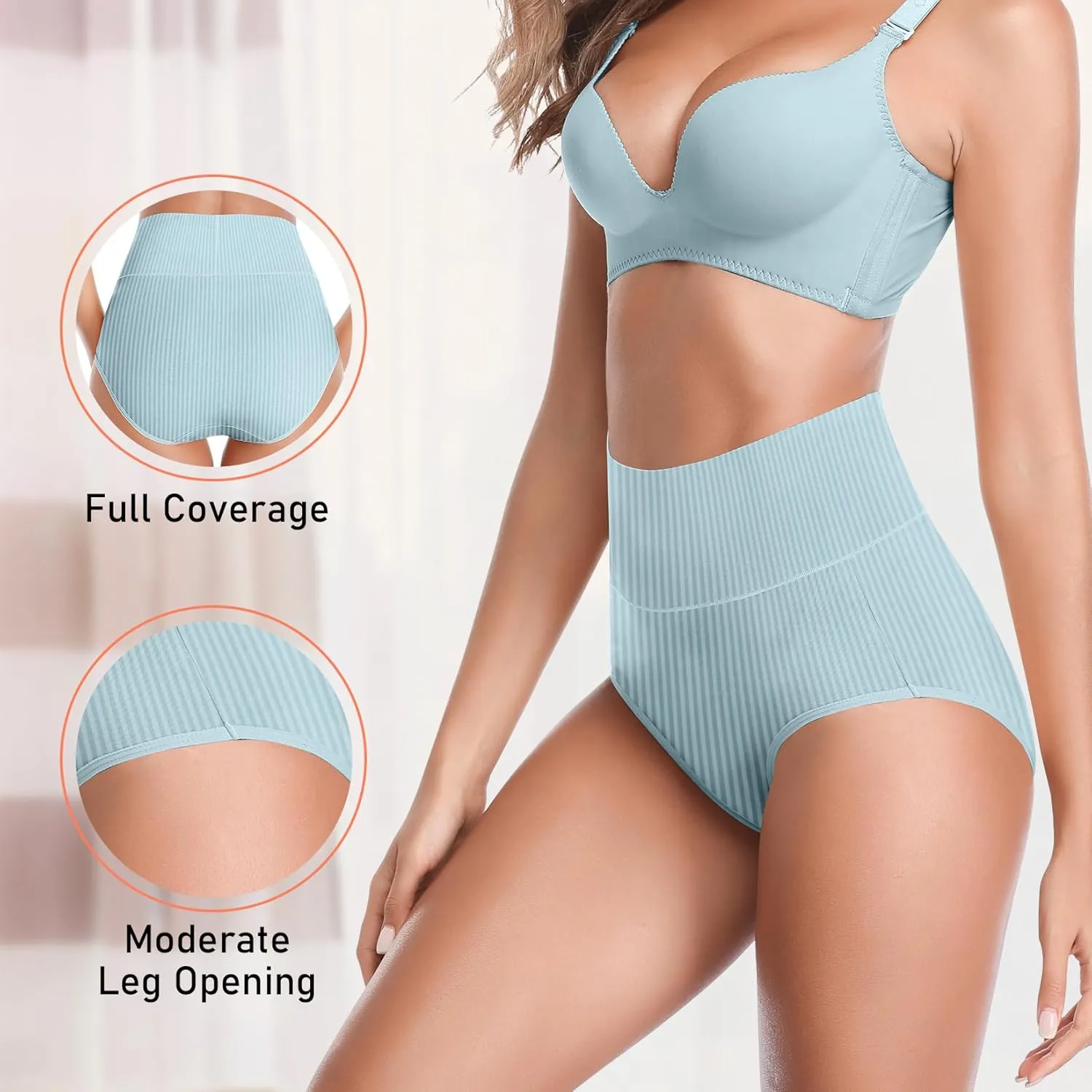 Women's High Waist Cotton Underwear Super Stretchy Briefs Full Coverage Panties Blue 5-Pack One Size Fits All