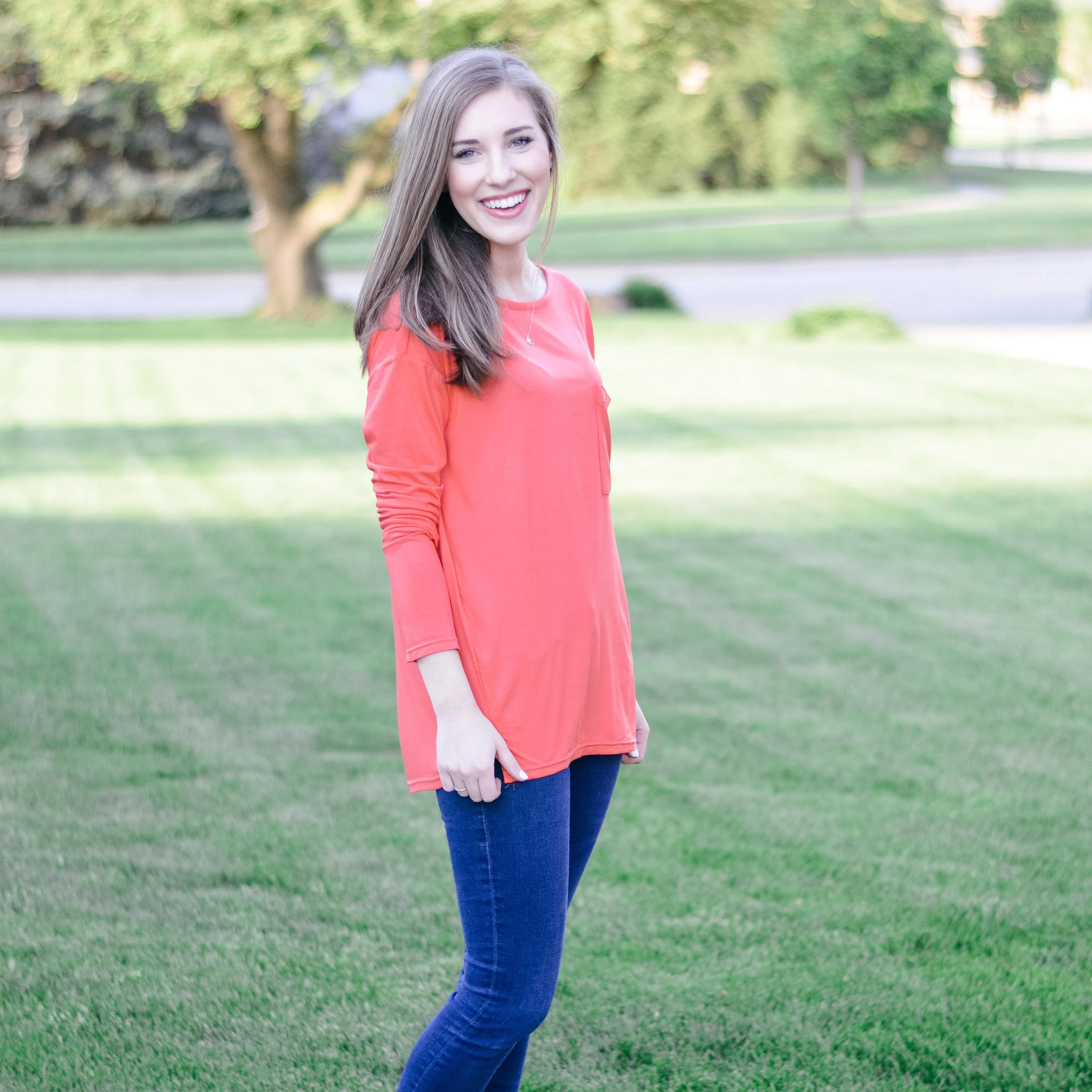 Women's Long Sleeve Relaxed Fit "Boyfriend Pocket T" Shirt