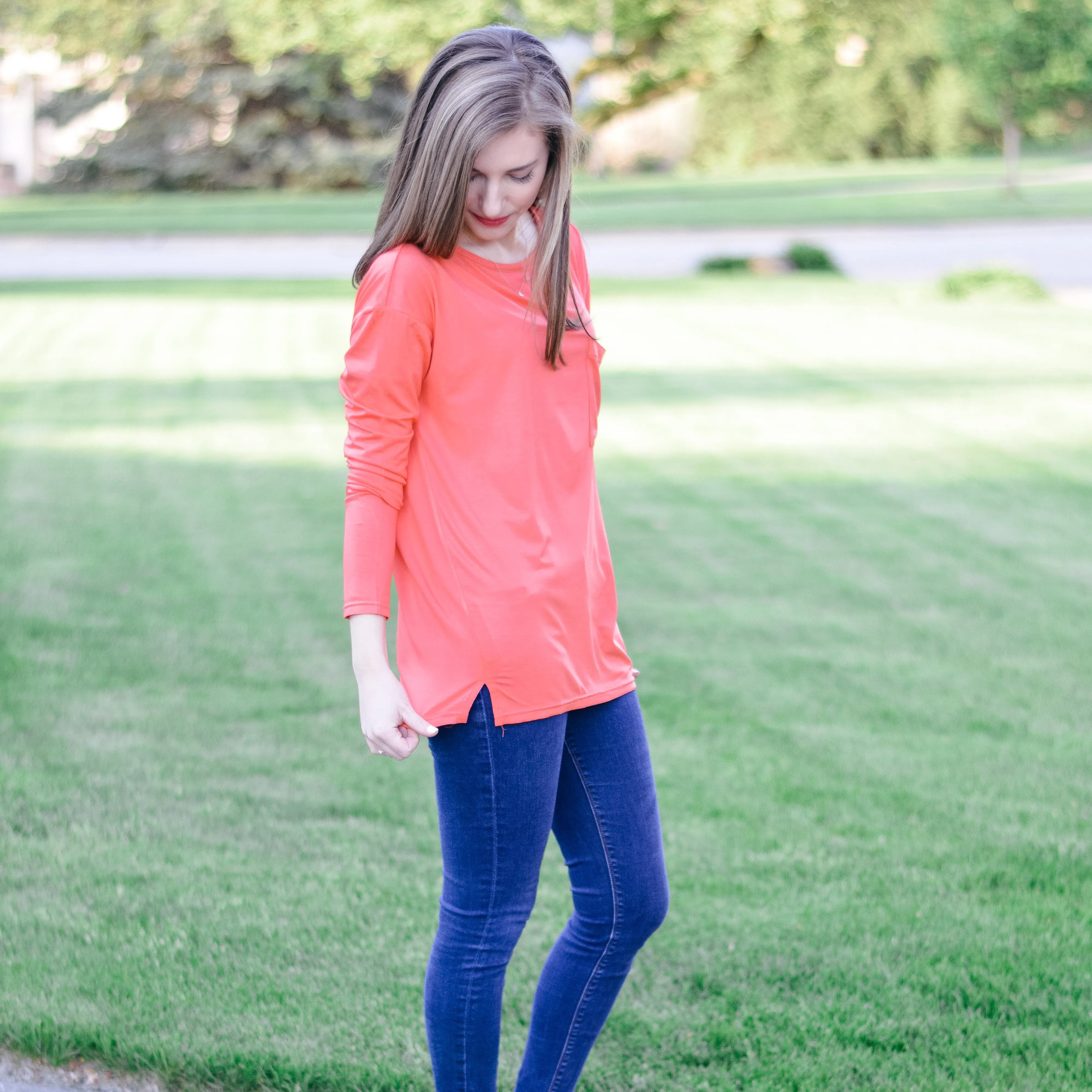Women's Long Sleeve Relaxed Fit "Boyfriend Pocket T" Shirt